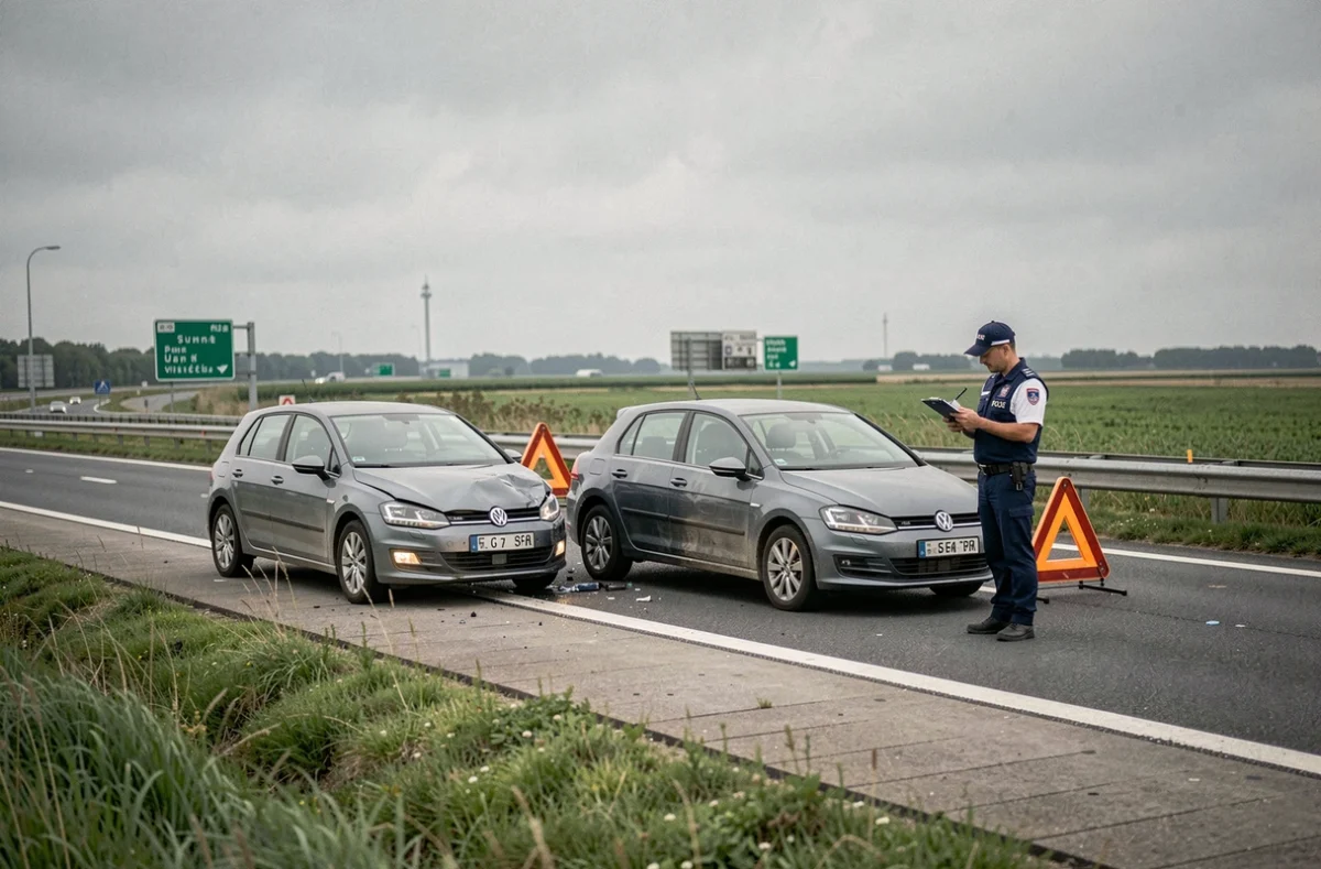 Accident sur l'autoroute A1 dans le nord de la France avec forces de l'ordre et véhicules endommagés sur le bas-côté