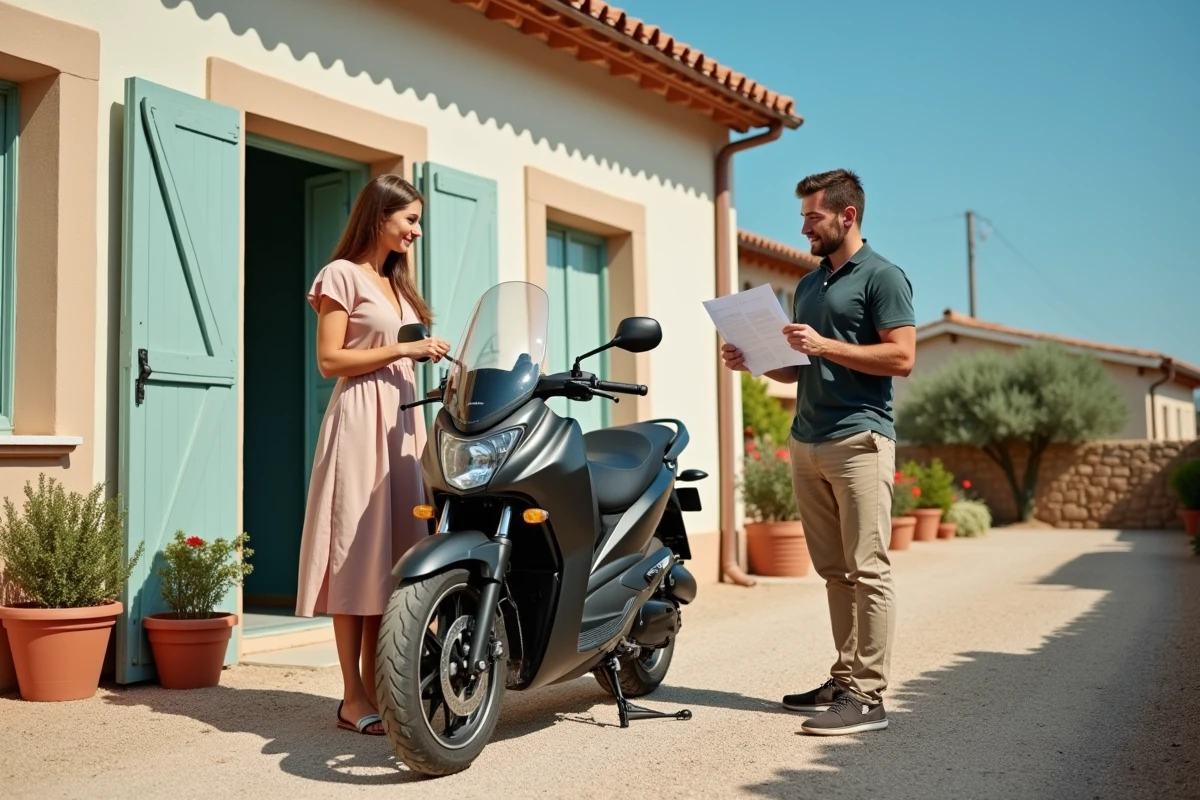Vente de moto entre particuliers devant une maison à Agde