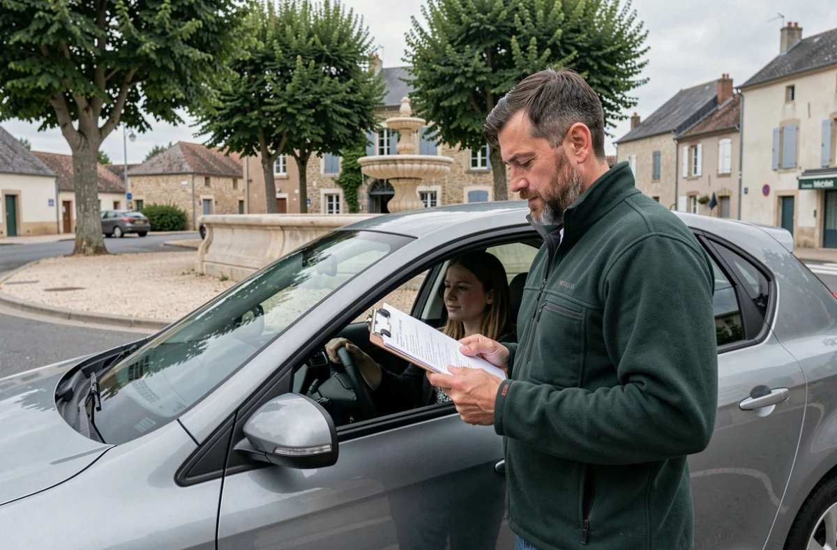 Moniteur de l'auto-école de Barbezieux faisant un débriefing avec un élève à Barbezieux-Saint-Hilaire