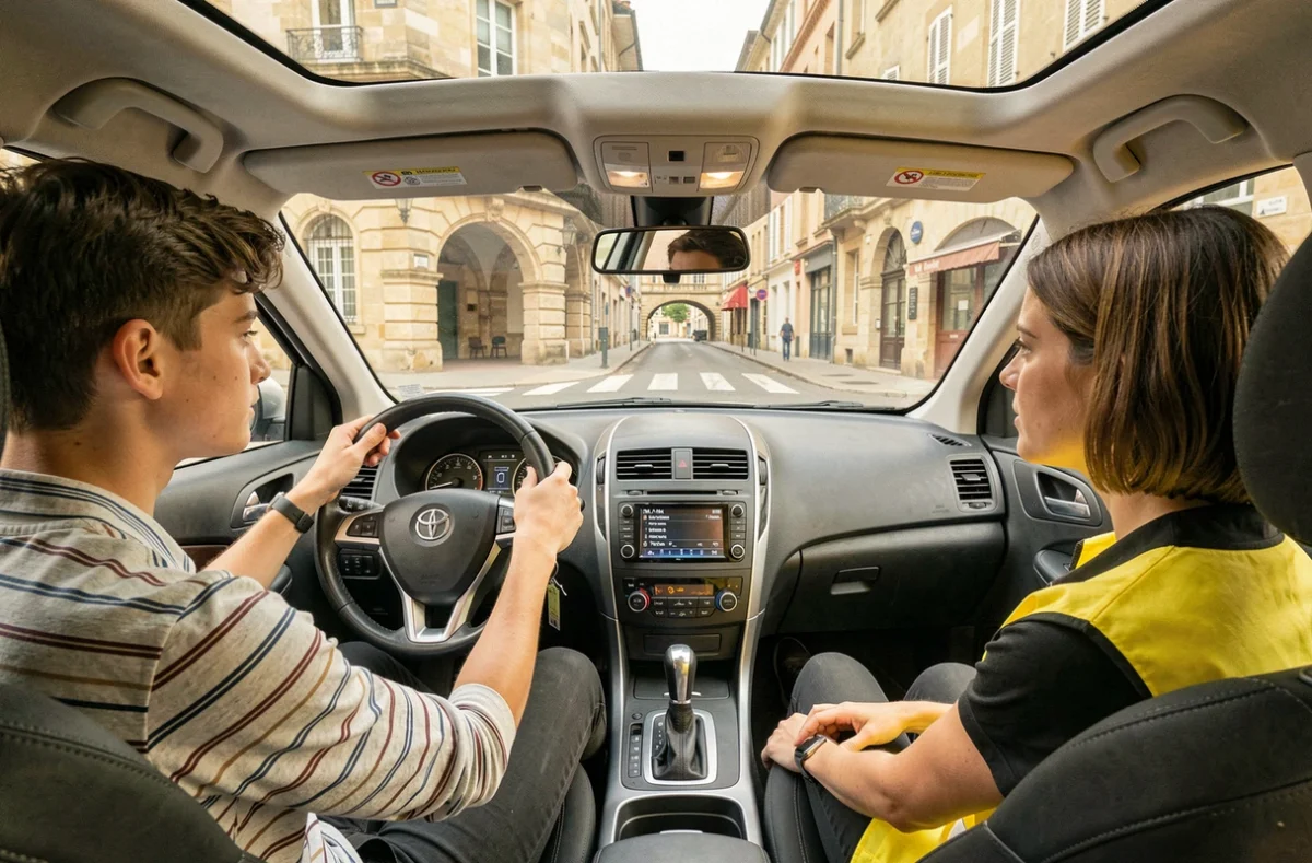 Élève de l'auto-école du Bouquet s'arrêtant à un passage piéton dans Angoulême