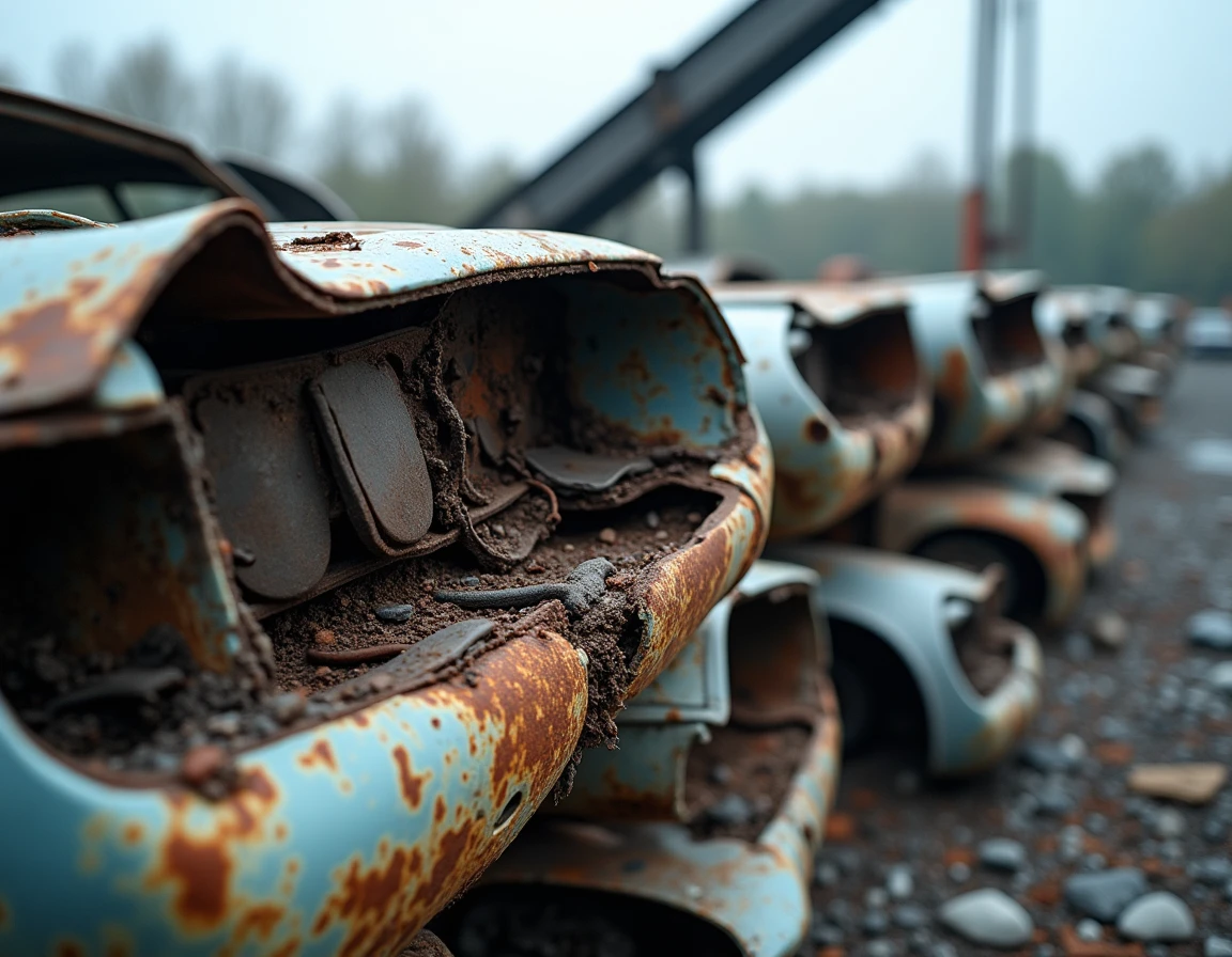 Carcasses de voitures compressées dans une casse auto agréée en Loire-Atlantique pour recyclage en fin de vie
