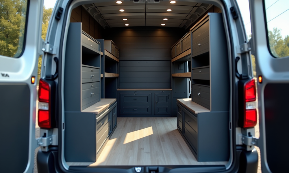 Espace de chargement Peugeot Expert organisé avec étagères
