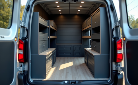Espace de chargement Peugeot Expert organisé avec étagères