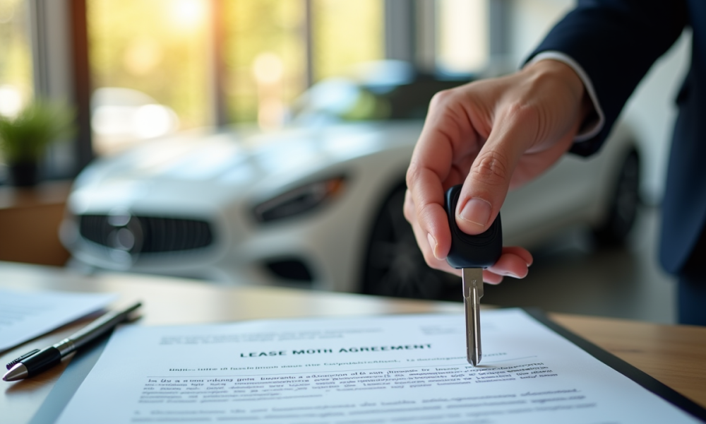 Main tenant des clés de voiture et contrat de location