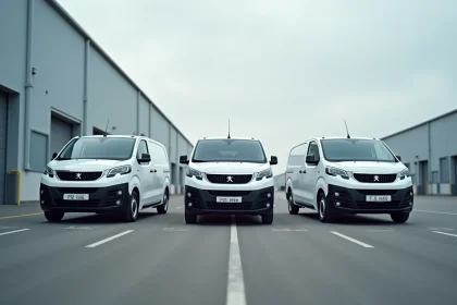 Comparaison des trois longueurs du Peugeot Expert L1 L2 L3 côte à côte dans un parking industriel