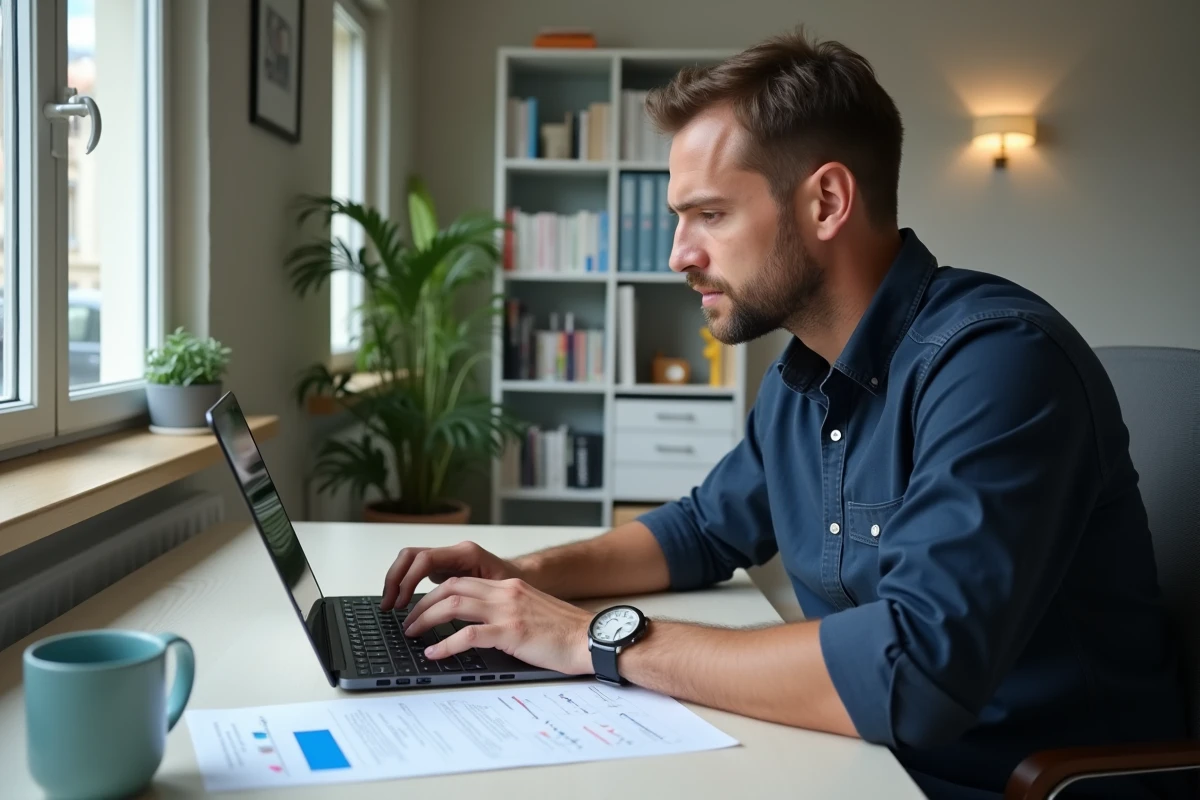 Homme comparant les prix de location de voiture au mois sur un site en ligne