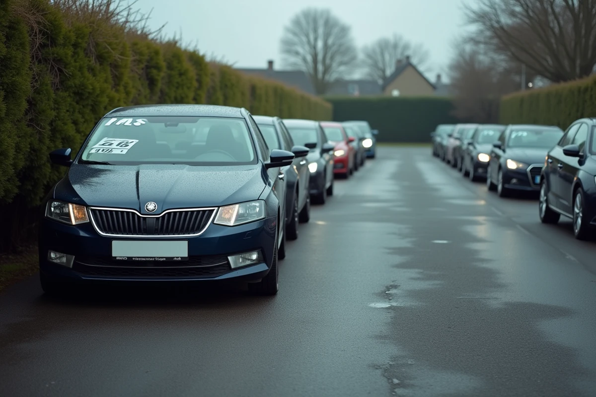 Rangée de véhicules diesels d'occasion avec badge 1.6 TDI sur un parking de concessionnaire automobile