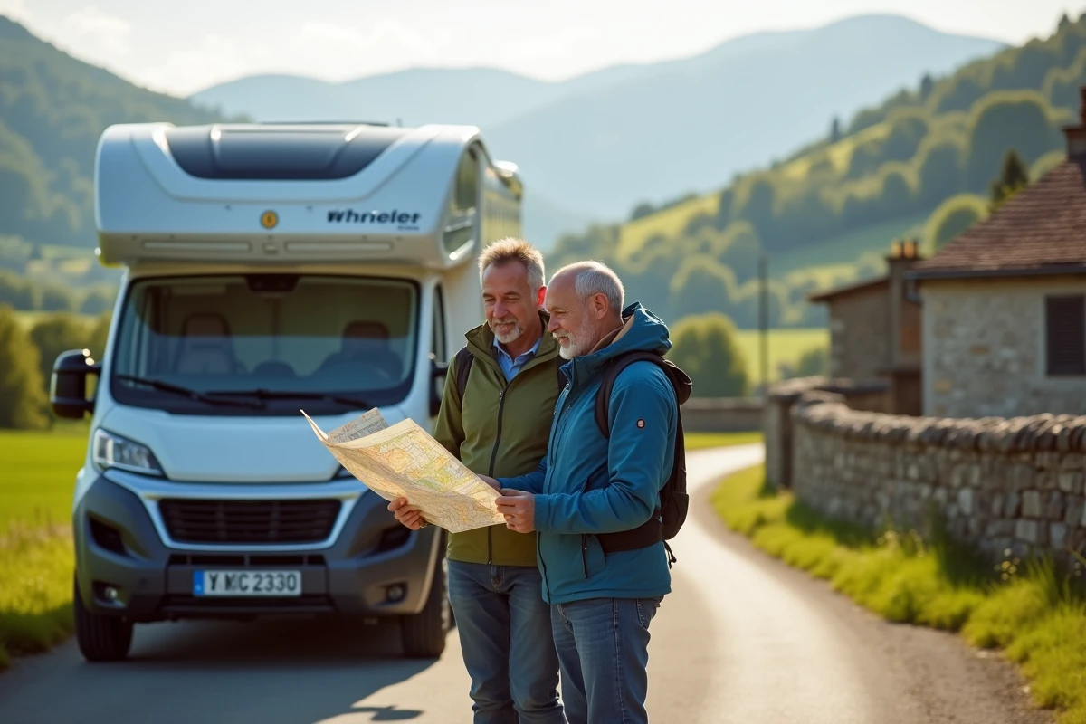 Couple en randonnée près d un camping en campagne française