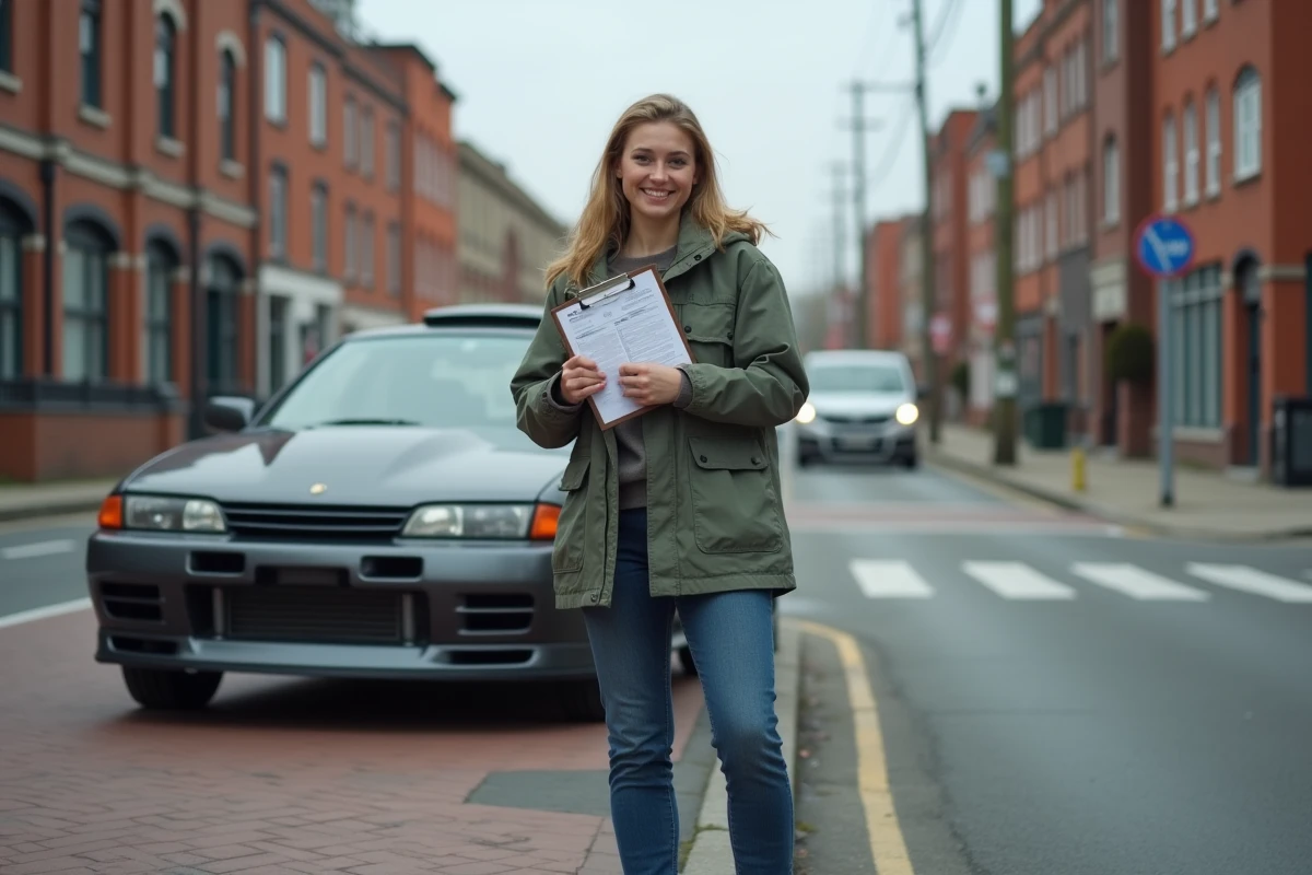 Femme souriante contrôlant sa Nissan Silvia en ville