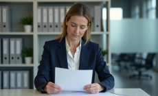 Femme en blazer bleu examinant des papiers pour permis de conduire