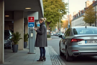 Femme d affaires lisant un ticket de stationnement à Colmar