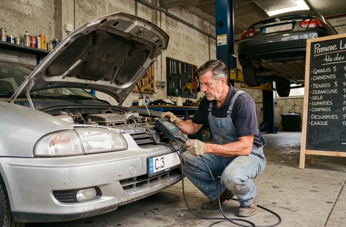 Mécanicien du Garage Pasteur à Sannois effectuant un diagnostic sur un véhicule en atelier