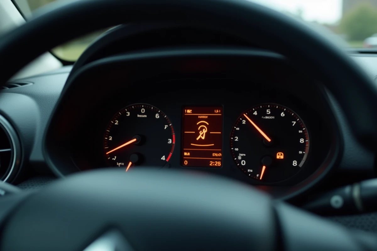 Gros plan sur un voyant orange allumé dans le combiné d'instruments d'une Citroën C3