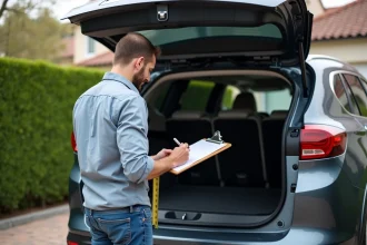 Homme mesurant le coffre d'un SUV 2026 avec un mètre