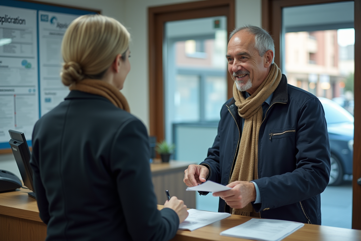 Homme déposant un dossier dans un centre administratif