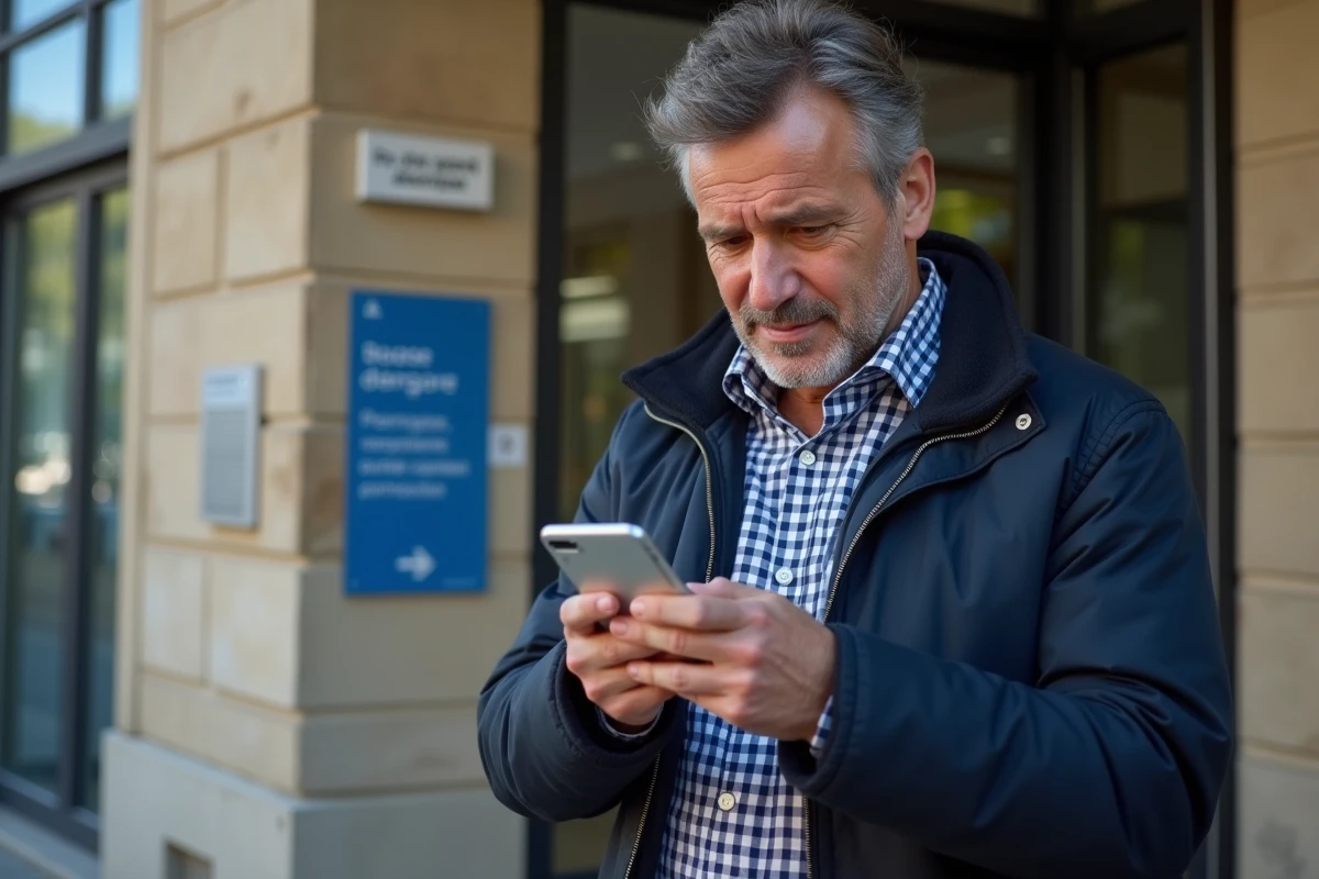 Homme vérifie son permis de conduire sur smartphone