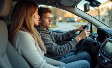 Adolescent au volant avec sa mère lors d'une leçon de conduite