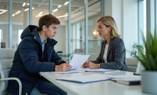 Jeune homme en discussion avec une professionnelle d'assurance