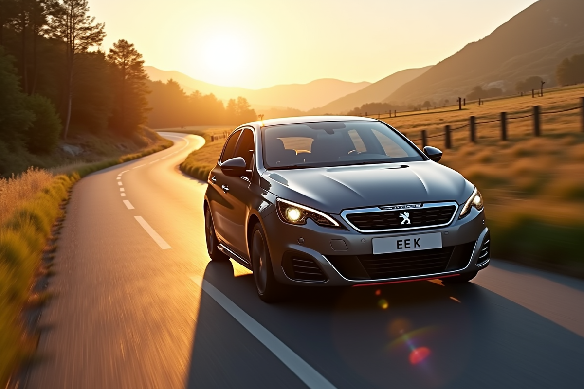 Peugeot 308 GTI en conduite sur route de campagne