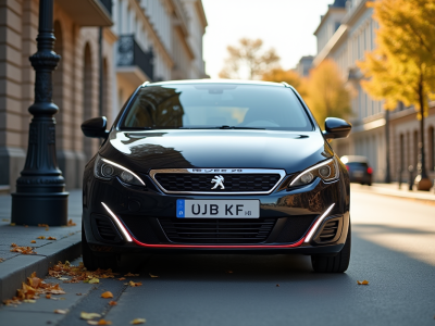 Peugeot 308 GTI stationnee en ville en plein jour