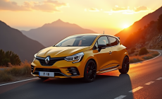 Renault Clio 2 RS sur route de montagne au lever du soleil
