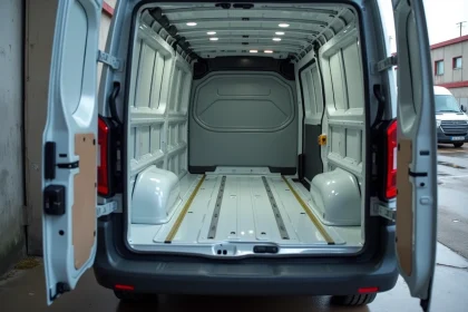 Vue intérieure de l'espace de chargement d'un Renault Trafic E-Tech électrique avec dimensions mesurées au sol