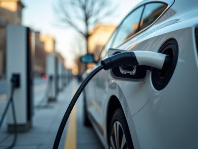 Voiture électrique en charge dans une station urbaine moderne