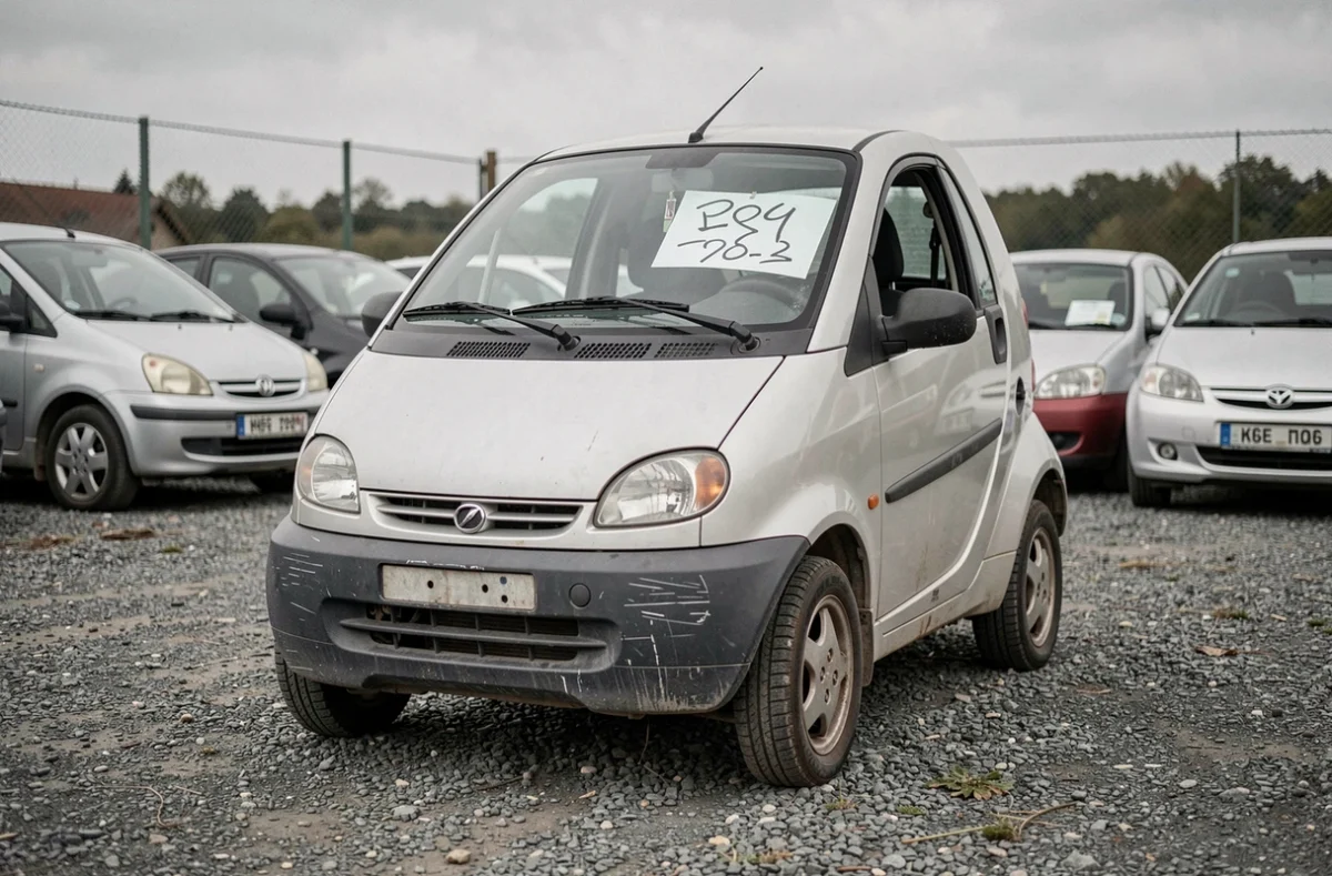 Voiture sans permis d'occasion avec étiquette de prix dans un lot de revente