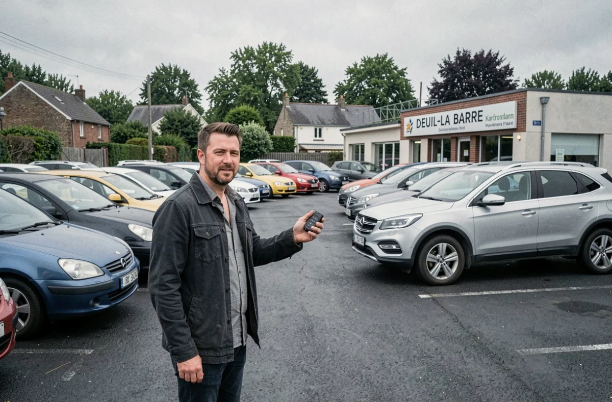 Vendeur de VPN Autos à Deuil-la-Barre présentant un SUV d'occasion sur le parc de vente